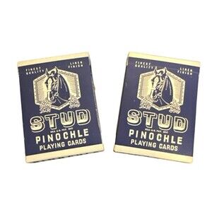 Pair (2 sets) VTG Walgreens Stud Pinochle Playing Cards Linen Finish Blue